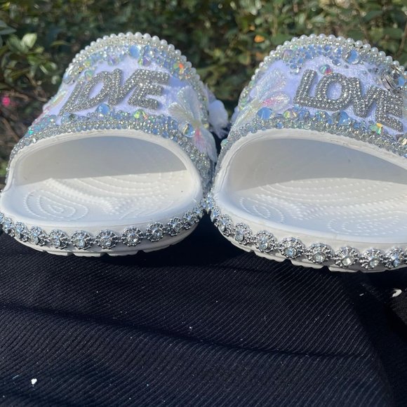 Bridal LOVE CROC Slides Blinged Bride - Picture 4 of 5
